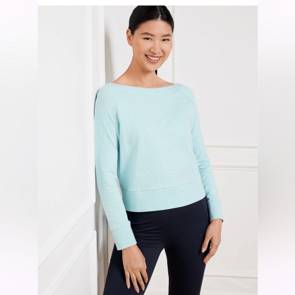 TALBOTS COZY CRUSH TWO-WAY PULLOVER BLUE ICE HEATHER PXL NWT